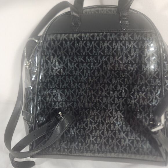 Michael Kors Black Signature Glossy XS Rhea Convertible Backpack Crossbody Bag main image 9